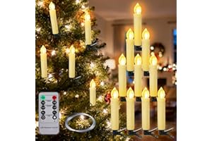 BUOAZR 10 LED Velas para Árbol de Navidad, Velas Cónicas de Batería Parpadeantes sin llama con Control Remoto, Regulables Velas Flotantes, para Navidad Halloween Decor(cálidas)