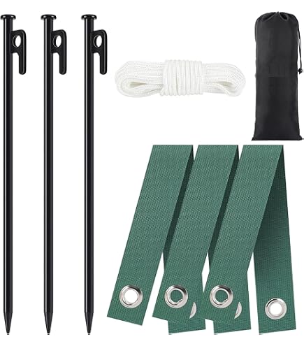 Kit De 4 Ancrages Au Sol KESSER – Acier 1 Cm, 5 Spirales, Charge 1400 Kg – Sangles 2,5 M, Protection Caoutchouc – Pour Trampoline, Tonnelle, Tente, Balançoire