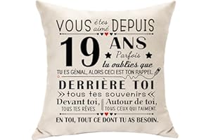 Hasodeo 19ème Cadeau Origianl Décoration 19 Ans Cadeau d'anniversaire pour Elle ou Lui Anniversaire Housse de Coussin pour 19 Ans Fille Fils Nièce Neveu Sœur Frère Coussins Souvenir 45 x 45 (19)