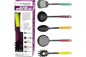 TOP VENDOR New Colourful Premium Quality 5 Pieces Non-stick Cooking Utensil Nylon Set Cooking Spoon Soup Ladle Skimmer Slotted Turner