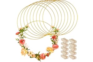 UENNM 10 Piezas Metal Aros Floral Anillos con 10 Piezas Soportes de Madera, Anillo de metal para manualidades, Floral Corona Adecuado para Pared Boda Manualidades Guirnalda y Bricolaje (30 cm)