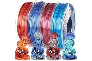 AMOLEN Filamento PLA 1.75mm, Filamento para Impresora 3D Seda Brillante Paquete, 4 Bobinas de 200g, Colores Oro Rojo, Azul Plata, Rojo Plateado y Azul Verde