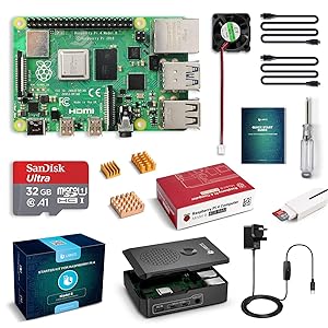 LABISTS Raspberry Pi 4 B Model B 4GB Starter Kit Motherboard 32GB SD Card Preloaded with Raspbian, Cooling Fan, 5.1V 3A Type C On/off UK Edition Power Supply, Micro HDMI to HDMI Cable, Black Case
