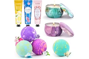 SACEMONTIC Geschenke für Frauen, Geburtstagsgeschenk für Frauen, 5 Handgefertigte Badekugeln 3 Handcremes 2 Aroma Duftkerzen,Geschenke für Freundin, Schwester, Mama, Oma,Weihnachtsgeschenke für Frauen