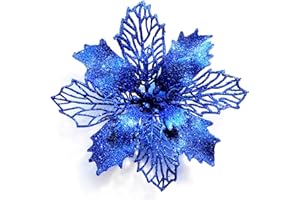 GL-Turelifes - Confezione da 12 fiori di stella di Natale artificiali glitterati, ghirlanda di Natale per albero di Natale, diametro 16 cm Blu