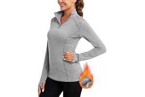 Terecey Maglia Termica Invernale Maglietta Sportiva Donna a Manica Lunga Maglia Palestra Leggero Maglia Tecnica con Mezza Zip T Shirt Tennis Donna con Foro per Il Pollice S-3XL