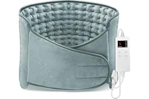 Zostuic Termoforo Elettrico 125x31cm Si Riscalda Rapidamente Spegnimento Automatico 6 Livelli di Calore 4 Impostazioni Timer con Velcro Lavabile Cuscino Termico Elettrico Schiena Addome Collo Grigio