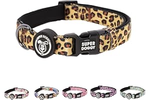 SUPER DOGGY Collare per Cani di Piccola, Media e Grande Taglia - Collari in Nylon Regolabile e Imbottito - Per Passeggiate, Allenamento e Corsa - Leggero e Ideale per i Cuccioli (M - 33-55cm, Leopard)
