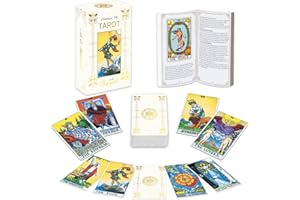 IXIGER Tarot Cards Age 13+ and Book for Beginners Set, 78 Bronzing Tarot Cards Deck with 165 Page Guide Book, Classic Set with White Velvet Pouch Bag
