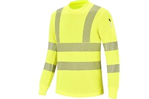 AYKRM Tee Shirt de Travail microporeux Haute-visibilité T Shirt de Protection de sécurité Manches Longues avec Avertissement(XS-8XL)