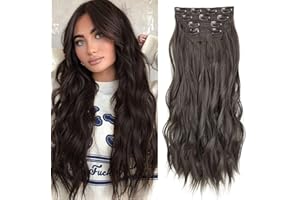 Mscat 20 Inch Wavy Hair Extensions Dark brown Clip in Hair Extensions Synthetic Thick Hair pieces for Women Girls 4PCS Full Head Set Thick Curly Synthetic Hair Extensions(4#)