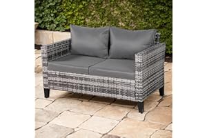 Rattan Park Sofás de Jardín de Poliratán – Conjunto Modular de Muebles de Exterior para Terraza y Patio (Gris, 2 plazas)