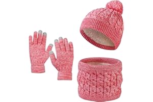yoofun Kids Winter Beanie Hat Scarf Gloves Set, Kids Toddlers Winter Knit Warm Beanie Hat Scarf Gloves Set for Boys Girls Age 2-7