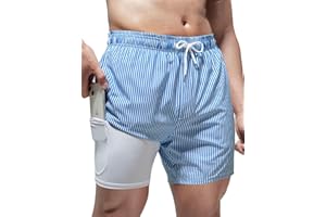 Arcweg Men's Swimming Shorts with Compression Liner Mens Swimming Trunks 2 in 1 Swim Shorts with Lining with Zipper Pockets Quick Dry Surfing Stretchy Beach Shorts