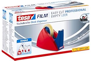 ‎TESA tesa Easy Cut Professional - Standfester Tischabroller für tesafilm - zur Verarbeitung von großen Klebefilmrollen - Rot/Blau