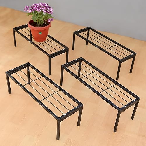 Urban Plant Apollo Metal Plant/Pot Stand for Garden | Planter Stand for Indoor & Outdoor | Flower Pot Stand for Balcony | Living Room Decor (Apollo Black - Pack of 4)
