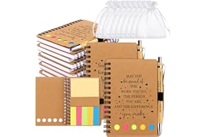 Acewen 8 Sets Employee Appreciation Thank You Gifts Notebook with 8 Bamboo Ballpoint Pens & Organza Bags, Inspirational Gifts Bulk Thank You Gifts Employee Appreciation Gifts Spiral Notebook Journal