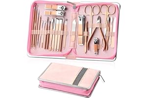 Anseom Kit de Manucure de Pédicure, 26pcs Coupe Ongle Professionnel Set en Acier Inoxydable, Trousse Manucure Pedicure avec Pochette Zippée Premium pour Voyage et à la Maison (Rose)