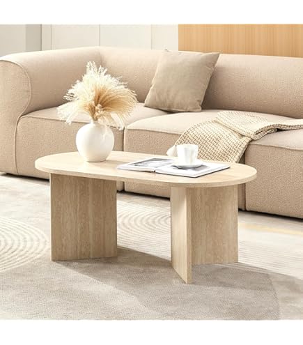 Moderne rustieke koffietafel, travertine, 80 x 40 x 40 cm, gemaakt van 100% melamine gecoat deeltjesbord, dikte: 18 mm, perfect voor modern thuiskantoor en studeerruimtes, elegant en functioneel