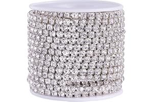 PH PANDAHALL PandaHall 10 Yards Crystal Rhinestone Diamante Chain 4mm SS18 Silver Base Trimming Sewing Stone Beads String for Jewelry Making