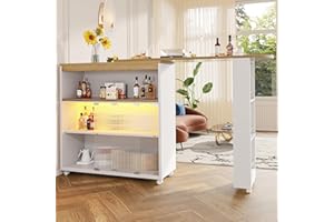 HUAYZ Tavolo da Bar Moderno e Mobile Con Spazio di Archiviazione, Telescopico Con LED, Bistrot da Cucina, Grande Capacità, 138-204 x 39 x 105 cm