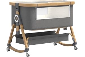 YAZOCO Lit Bébé Cododo, 2-en-1 lit Parapluie Bebe avec Matelas,Six Vitesses Réglage de la Hauteur, Facile Adapter au lit du Parent, Pieds réglables (Version Haute Gris)