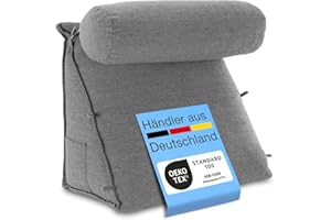 ‎ELONEO ELONEO Rückenkissen Bett/Sofa mit Abnehmbarer Nackenrolle und Seitentasche, Rückenstützkissen mit Nackenkissen, Bezug waschbar, Lesekissen, Bücherkissen, Rückenlehne