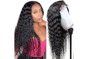 VALLBEST Deep Wave Curly 4x4 Lace Closure Wig Human Hair for Black Women 16 Inch Wet and Wavy Lace Front Wig Human Hair Glueless Pre Plucked Bleached Knot Remy Human Hair Wig Natural Black Color 150% Density