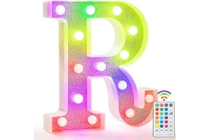VIMLITS Colorful Light Up Letters, Glitter LED Letter Lights 18 Color Changing Shiny Alphabet Sign Gifts for Girls Women Party Birthday Decorations Remote Night Light Christmas Valentine Wall Table Decor - R