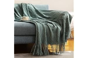 Hayisugal Koc na sofę, w stylu boho, dziergany, koc dzienny, miękki, dziergany, dwustronny, przytulny, koc na kanapę, koc podróżny, zielony, 130 x 200 cm