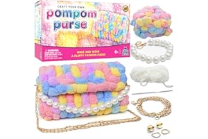 PURPLE LADYBUG Kit para hacer tu propio bolso con pompones: artes y manualidades para niños de 6 a 8 años, manualidades para niñas de 6 a 8 años, regalos para niñas de 6, 7, 8, 9, 10 años, regalos de