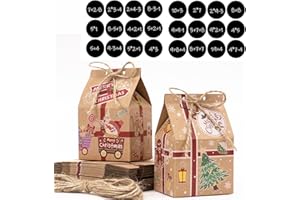 HERZWILD 24 szt. Kalendarz adwentowy z domkami do napełniania, do zawieszenia lub postawienia, z naklejkami z liczbami, kalendarz bożonarodzeniowy "zrób to sam", pudełka do napełniania na Boże