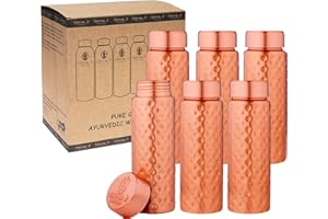NORMAN JR,Schlanke Gehämmerte Kupferflasche 400 ml – Eine Ayurveda-Flasche aus 100% reinem Kupfer mit guten gesundheitlichen Vorteilen – Packung mit 6 Flaschen