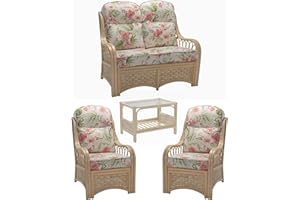 DESSER & CO LTD THE HOME OF RATTAN FURNITURE SINCE 1919 Desser Vale Suite (Sofa & 2x Chairs & Coffee Table) - Cane Conservatory Furniture in Blossom Fabric