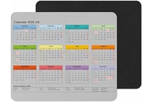 Vixar Calendar 2026 Mouse mat pad for UK with Holiday Non Slip PC Desktop Laptop for office school work home (Grey)