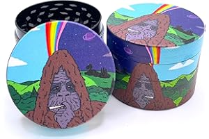 DAILY GRIND 50mm Sassy Sasquatch Funny Cartoon Nostalgia Parody - Premium Custom Metal Herb & Spice & Oregano Kitchen Grinder 4Part Gift