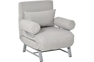HOMCOM Poltrona Letto Singolo con Schienale Reclinabile 5 Livelli con Cuscino Extra, Tessuto e Metallo, 73x60x81cm, Grigio