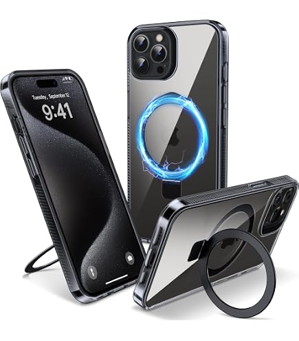 CANSHN Cover Per IPhone 15 Pro Max (6.7'') - Custodia Traslucida Opaca Con Supporto Magnetico A 360° E Protezione Completa Fotocamera - Verde Profondo - 5