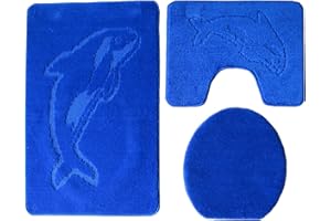 Ilkadim 3- teilig Badgarnitur 100x60cm Badset Delphin Stand-WC Badematten Badteppich (royal blau)