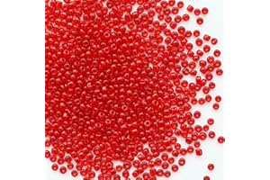 VOOMOLOVE Perline rosse trasparenti da 4 mm, per la creazione di gioielli, 110 grammi, circa 1600 pezzi, 6/0 perline in vetro per realizzare orecchini, bracciali, ciondoli, gioielli in vita, perline fatte a
