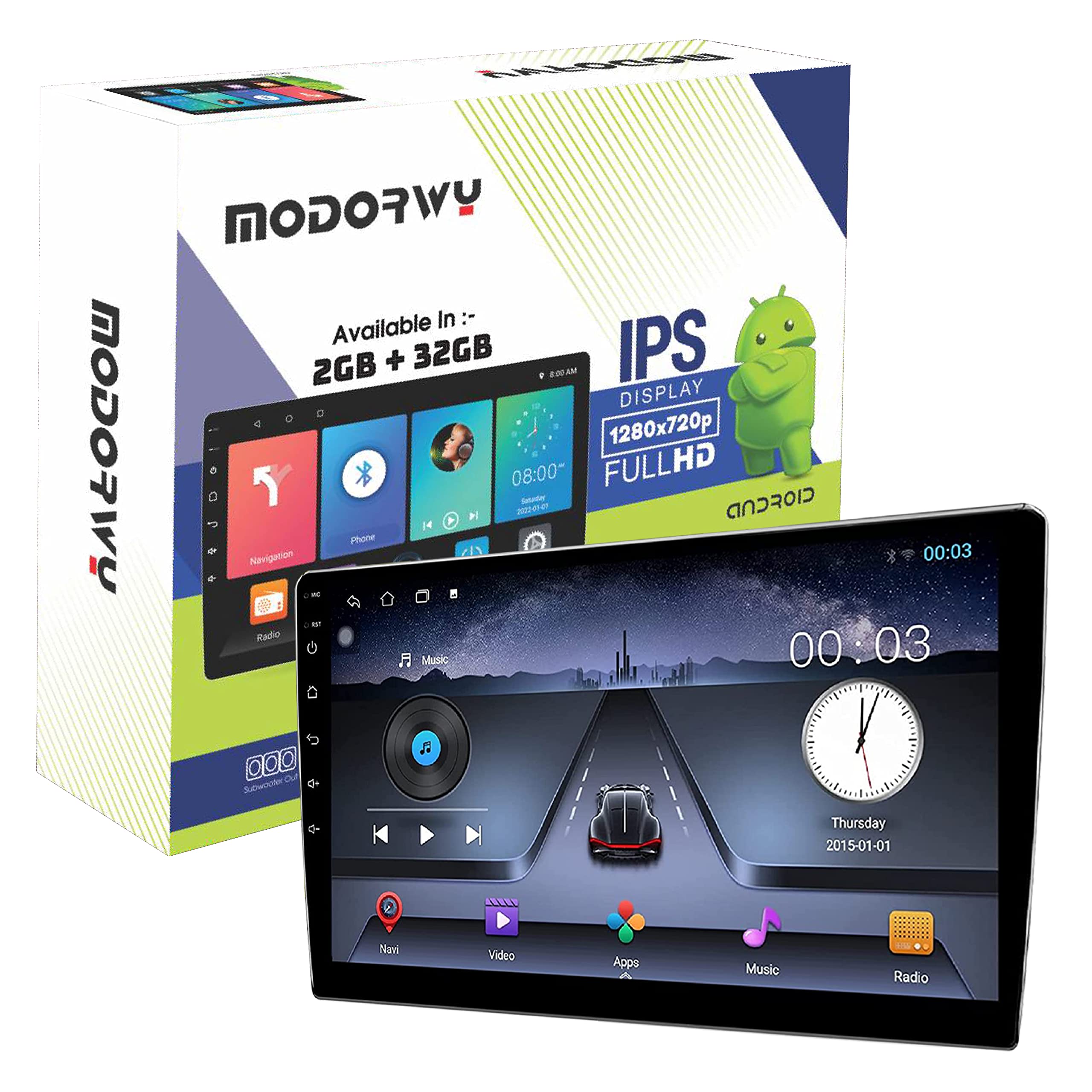 Modorwy 9 Inch Gorilla Glass IPS Display HD 1280P Universal Car Android/Multimedia Player|Double Din Stereo Player|9 Inch|Android 12 |Car Multimedia Player 2 GB RAM/32 GB ROM|HiFi Audio|GPS Tracking