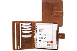 ‎ALMADIH ALMADIH Leder A5 Terminplaner mit Ringmechanik Kalender 2026 Schreibblock Premium Rindsleder Braun Deluxe Ledermappe Mappe Schreibmappe Organizer Terminkalender Mappe Ringbuchmappe (A5-Ter-BD)