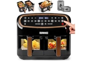 Duronic AF34 BG Set Friteuse à Air avec 1 grand tiroir de 10L et 2 petits tiroirs de 5L inclus | 10 Programmes de Cuisson Préréglés | Sans huile | Fonctions Sync Cook Sync Finish
