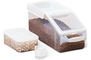 Citylife Pet Food Storage Container, Dog Food Container with Wheels & Measuring Cup, Airtight, BPA-Free, Top Flip, Cat Food Containers for Dry Food, White, L