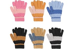 TAGVO Gants Chauds 6 Paires, Hiver Enfants Garçons Filles Epais Thermique Doublé Tricotés Gants et Moufles, Gants Magiques pour Enfants de 5 à 13 Ans