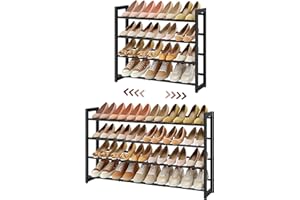 ‎FAVOOSTY FAVOOSTY 4 Ebenen Schuhregal Metall Ausziehbares Schwarz, Verstellbar Platzsparend, Shoes Rack, Robustes Schuhständer für Eingangsbereich, Schlafzimmer