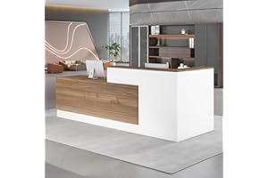 ‎UKETO UKETO 220CM Moderne Empfangstheke aus Holz - L-Form Empfangstresen für Büros multifunktionaler Empfangstisch mit großzügigem Stauraum Geeignet für Büros Rezeptionen Hotels (Links hoch-B)