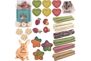 ERKOON 53 Pcs Rabbit Toys Set, Natural Wooden Treats for Small Animals, Timothy Hay Sticks Treats Balls and Apple Wood Sticks for Chinchilla, Guinea Pig, Hamster for Teeth Care and Exercise