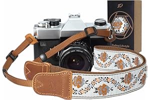 PADWA LIFESTYLE Camera Strap - 1.5" Cowhide Head Shoulder Neck Strap ,Retro Jacquard Embroidery Multi-pattern camera straps for Cameras and Binoculars,Cute Adjustable Thin Strap for Adults & Kids(Yellow Jacquard）