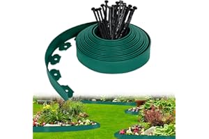 Inheming Borde Jardin Exterior, Cercado de césped de Altura, 5M x 5CM Borde de césped de plástico Flexible Line con 15 Clavijas de fijación para Bordes de jardín y parterres